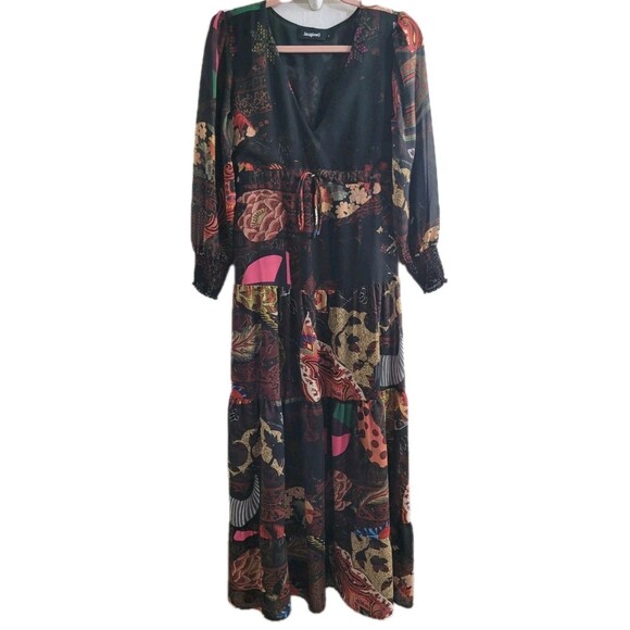 Desigual VIENA Floral Patchwork Maxi Dress Long Sleeve Boho Multicolor Size S - Picture 2 of 9